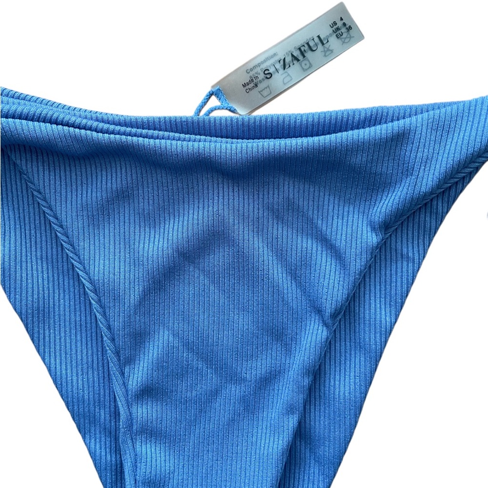 Periwinkle Underwire Triangle Bikini Swimwear - Cheeky String Ribbed Bikini Set - Picture 4 of 8
